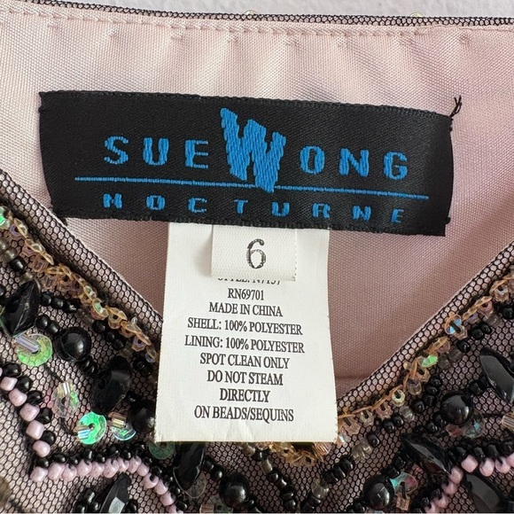 SUE WONG Nocturne Sheer Mesh Sequins Lace Embroidery Retro Vintage Dress 6 - Picture 7 of 17